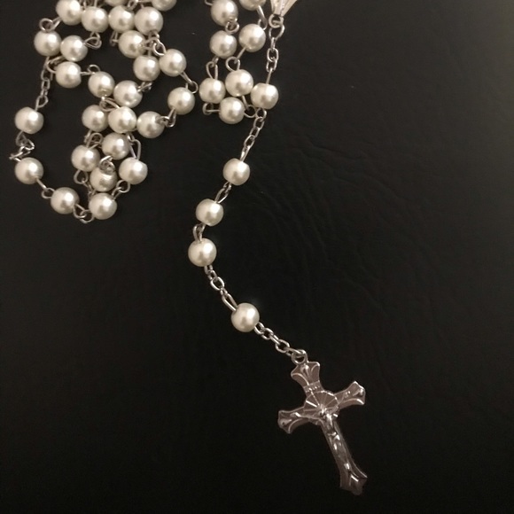 Pearl Rosary Silver NEW - Picture 2 of 7
